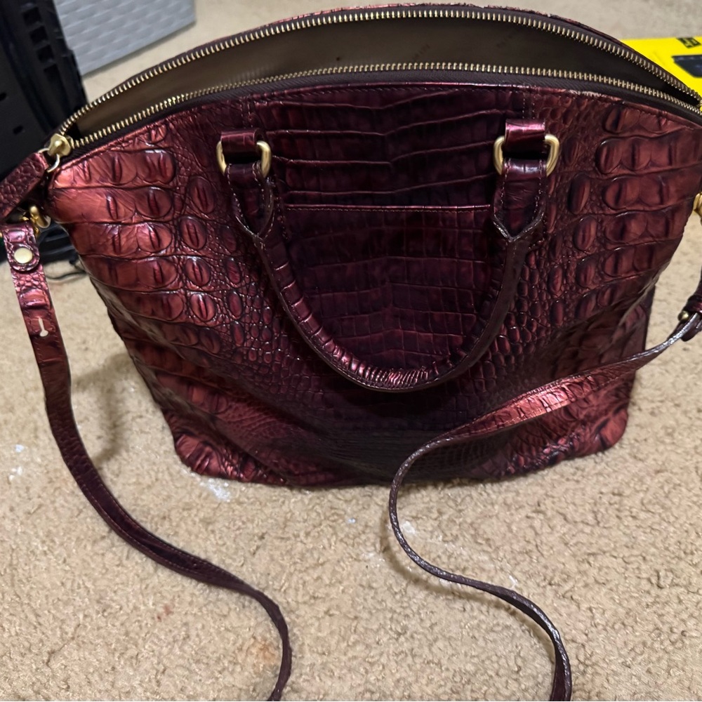 Brahmin- Duxbury Satchel- MelbourneChic Burgundy Crocodile-Embossed Shoulder Bag